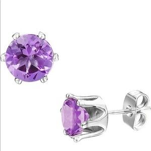 Savvy Cie Jewels NWT Sterling Silver Round Amethyst Stud Earrings Post Back
